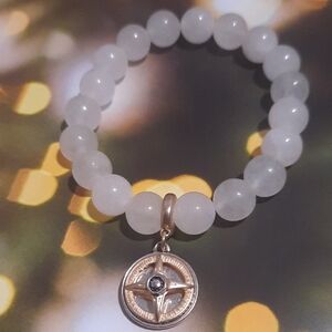 White Beaded Bracelet with Compass Charm